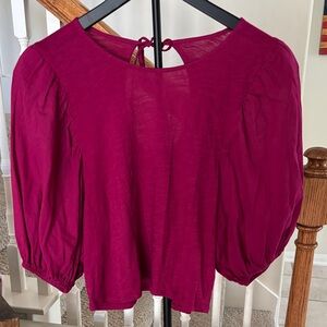 Womens Magenta Puff-Sleeve Blouse - Self Contrast
